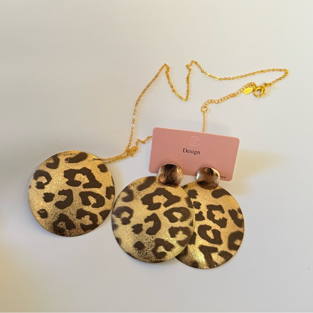 Gold Leopard Print Necklace and Earring Set